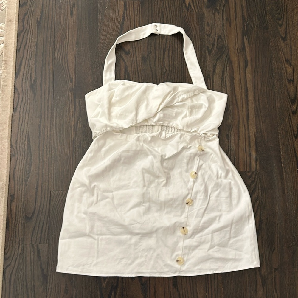 BNWT Anthropologie White Linen Blend Mini Halter Dress